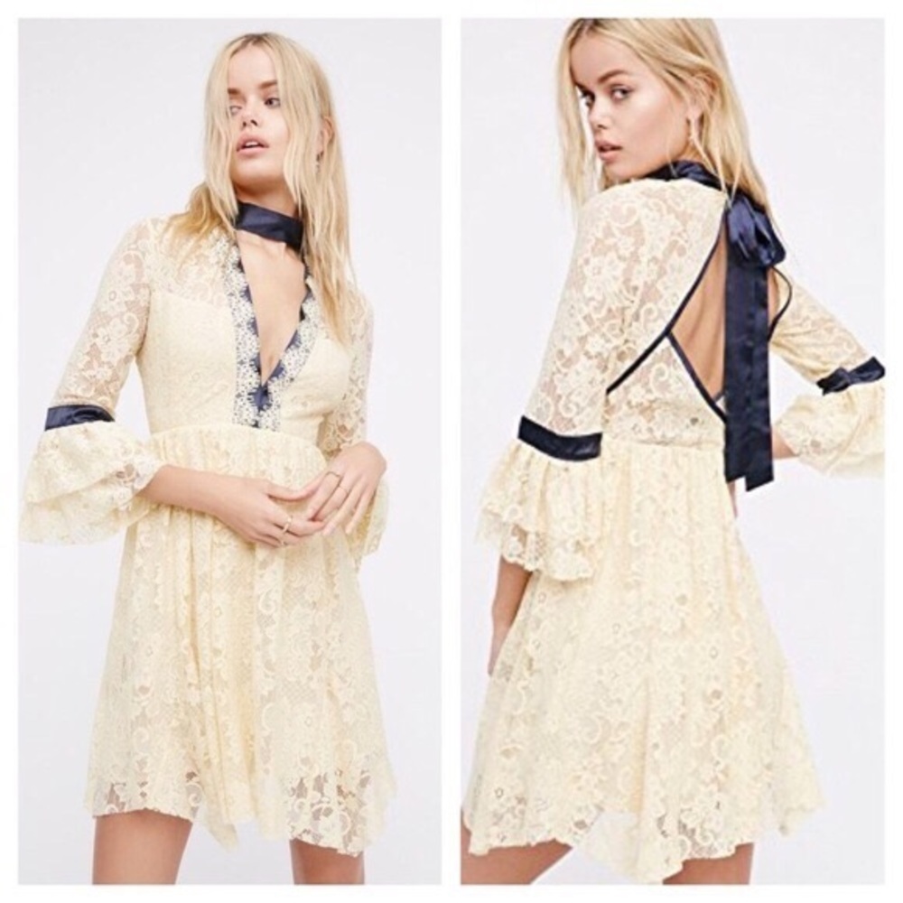 Free People Cream Gilded Lace boho dress